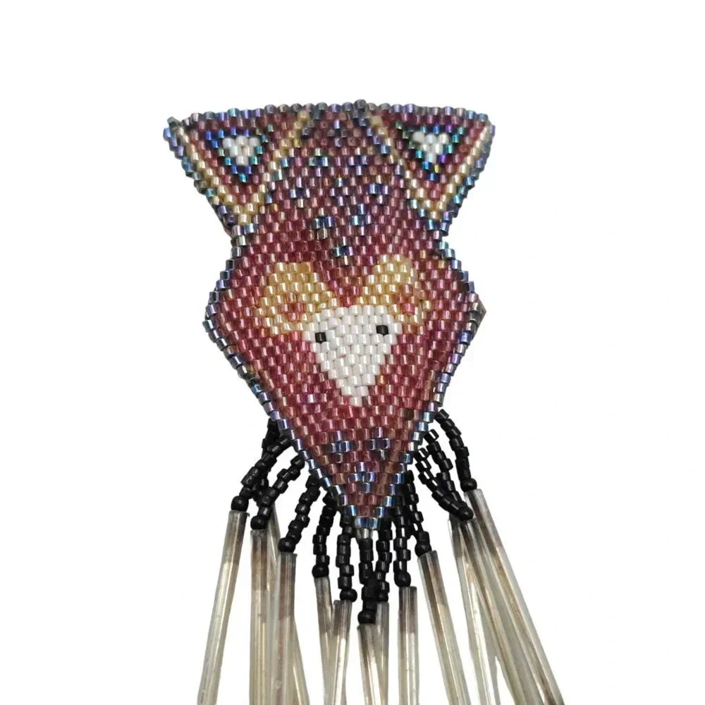 Handcrafted Animal Beaded With Fringe Pin Back Fox Owl Deer Native